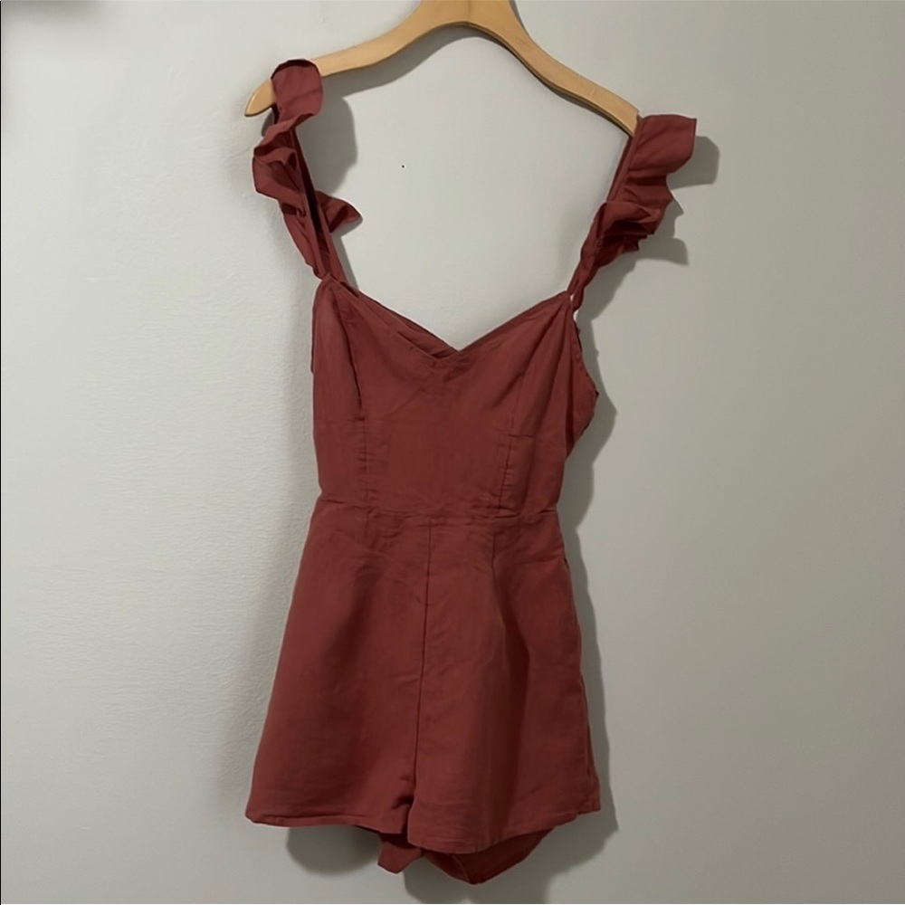 Urban Outfitters Terra Cotta Ruffle Sleeve Romper